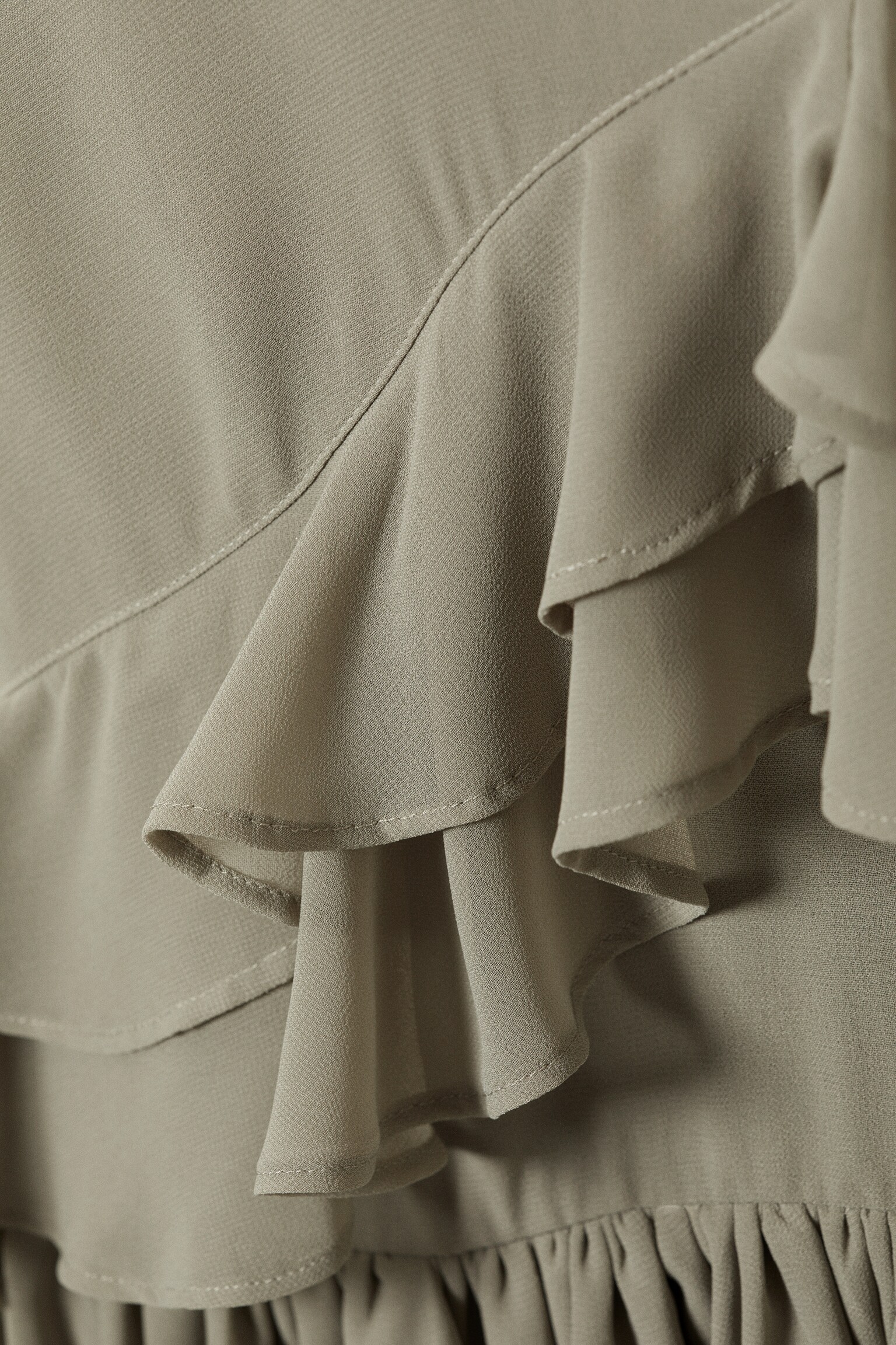 Layered Ruffled Mini Cami Dress - Khaki Green - 4