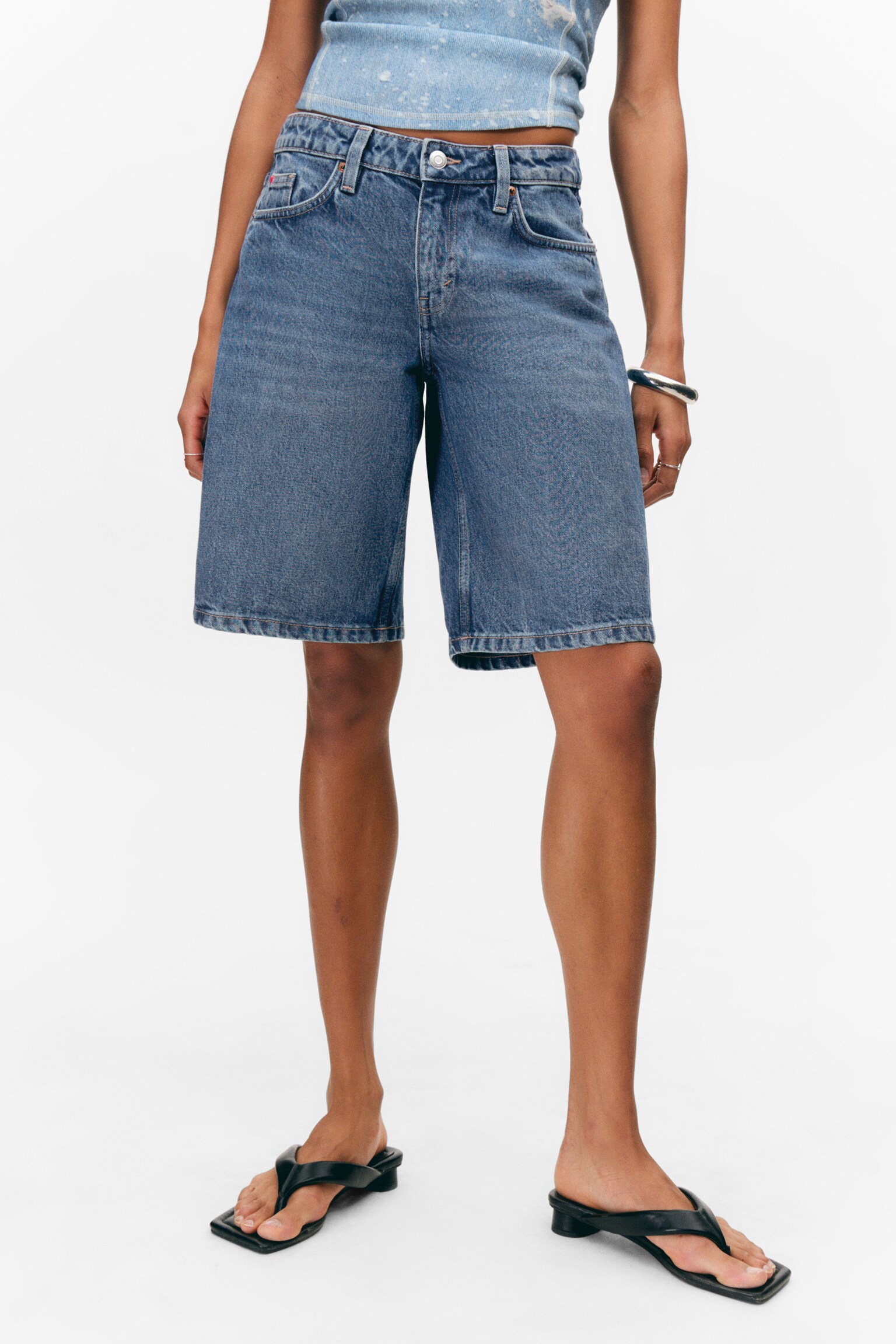 Imoo Low-Rise Wide Leg Denim Shorts - Sunset Blue - Medium Blue - 3