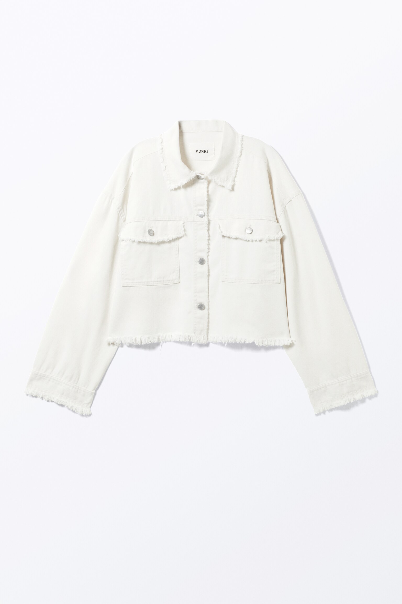 Cropped Boxy Twill Jacket - White/Dark Grey/Khaki Green - 2