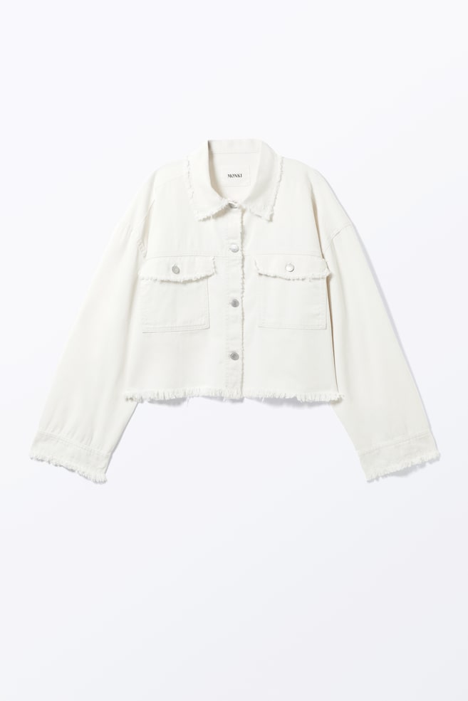 Cropped Boxy Twill Jacket - White/Dark Grey/Khaki Green - 1