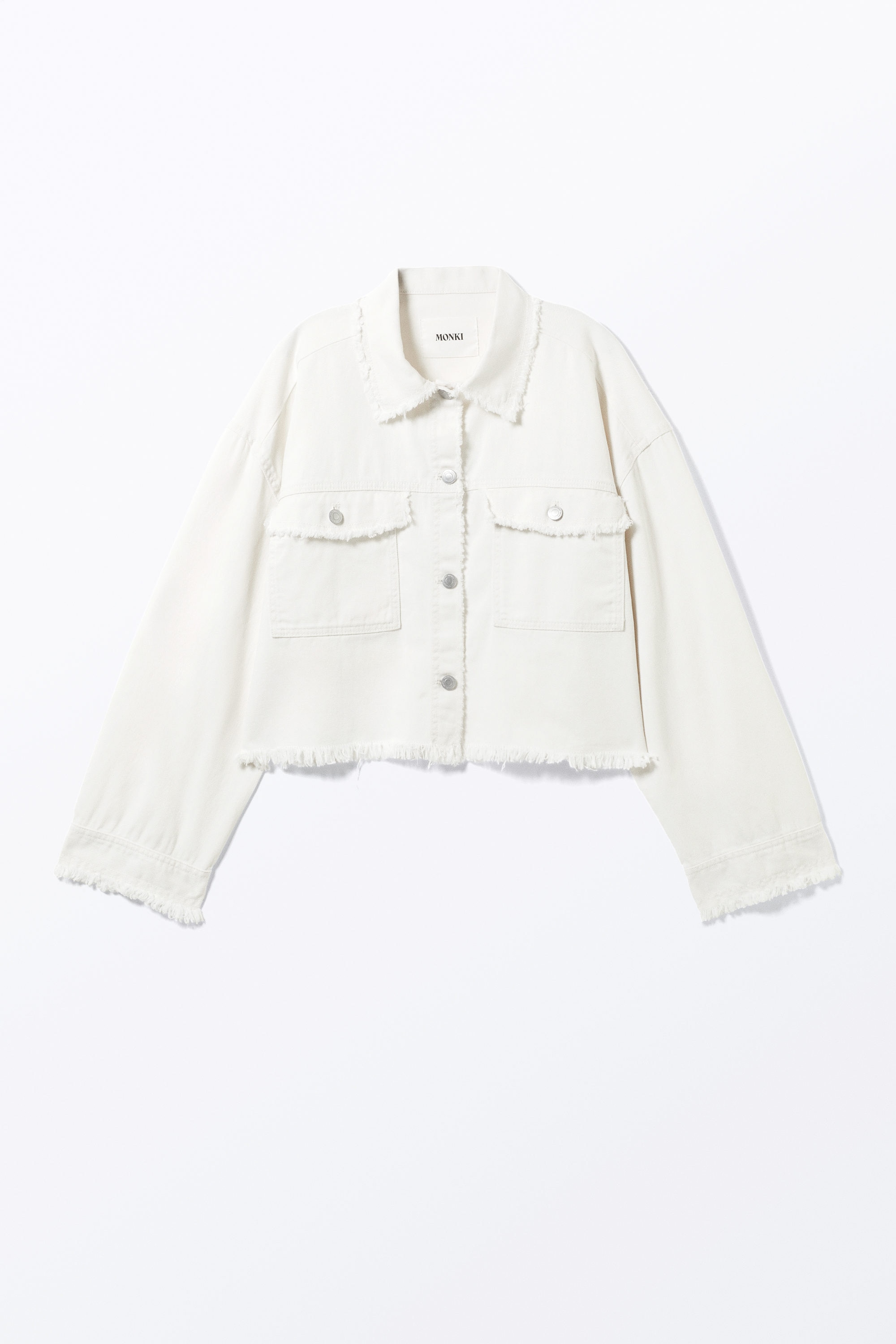 White - Cropped Boxy Twill Jacket - 4
