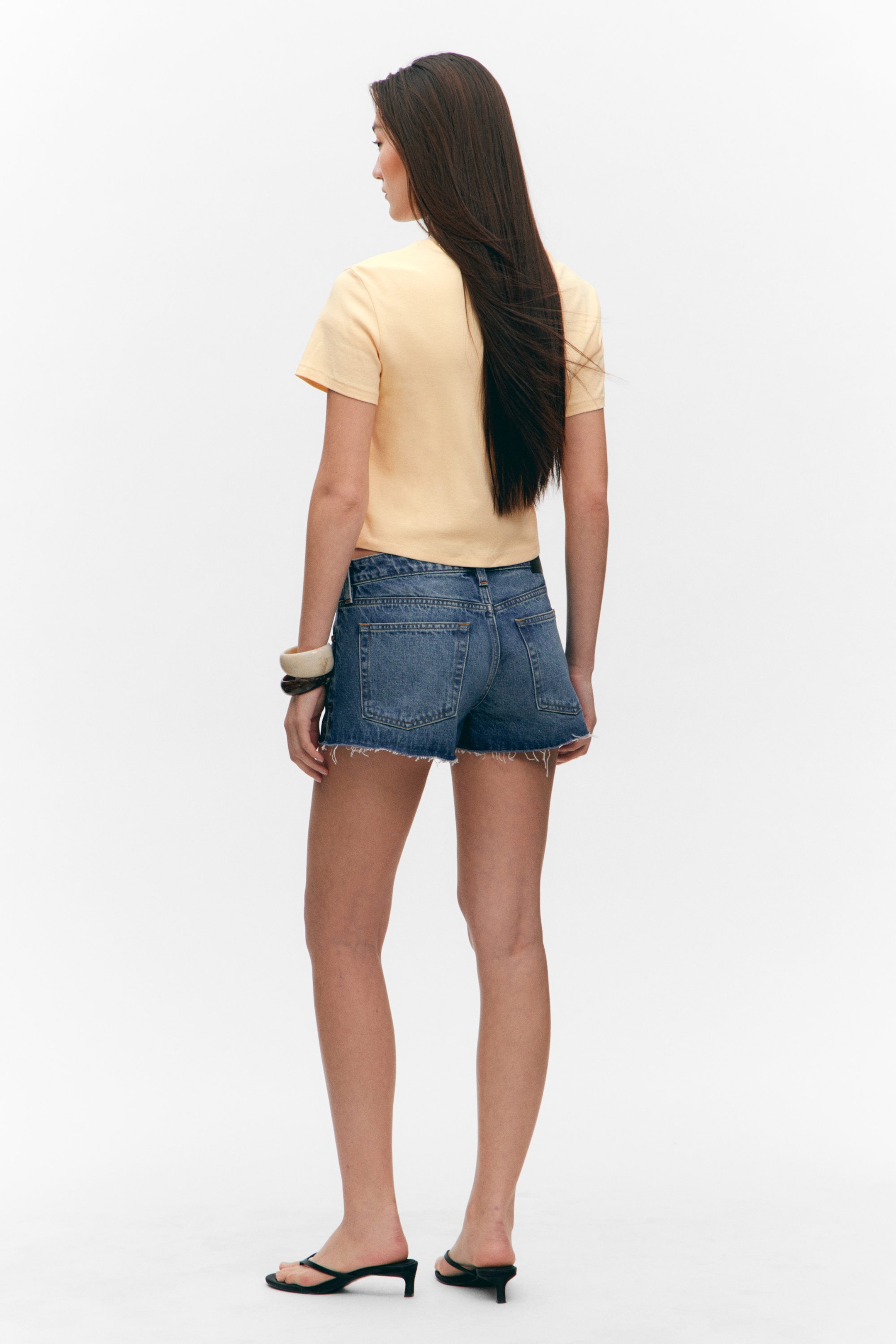 Light Yellow - Cropped Fitted Cotton T-Shirt - 2