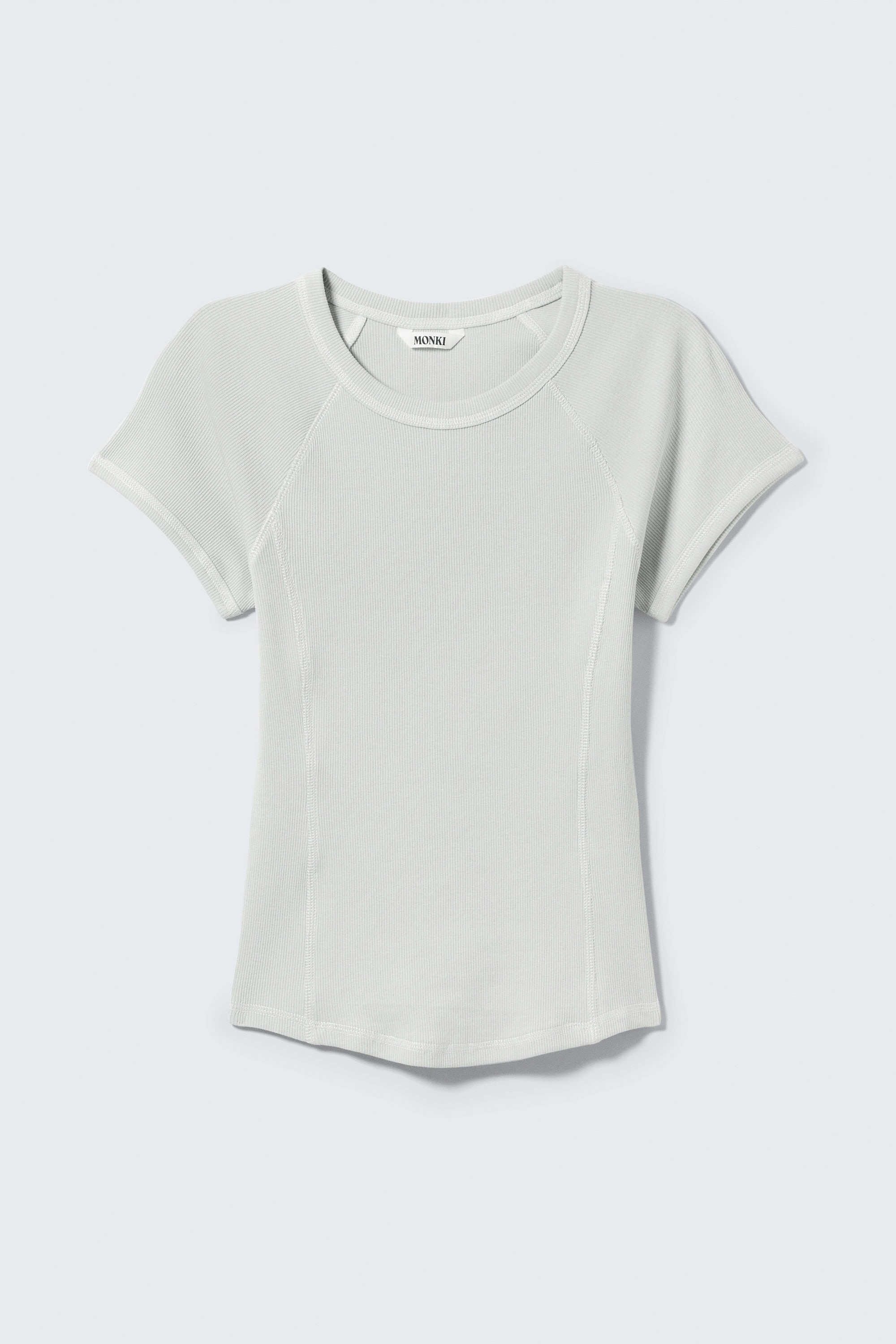 Light Grey - Contrast Stitch Fitted T-Shirt - 3