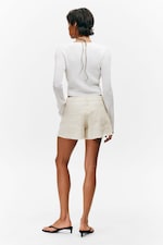 White - Asymmetric Cotton Twill Wrap Skort - 3