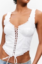 White - Frilled Lace-Up Corset Top - 1