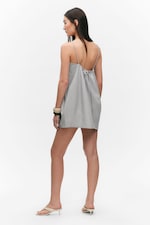 Light Grey - Pinstripe - Tie-Back Twill Mini Dress - 3