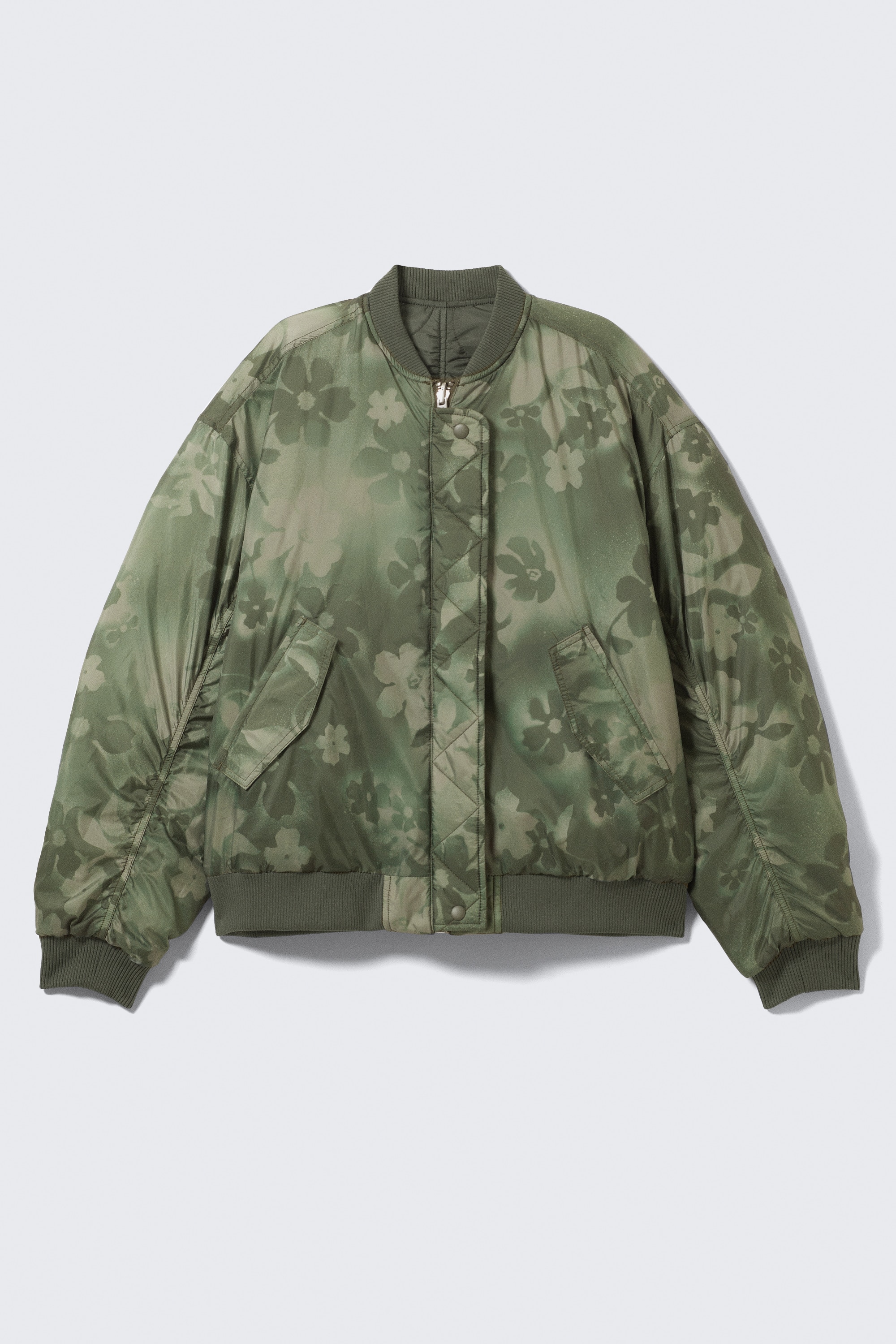 Loose Reversible Bomber Jacket - Dark Khaki - Floral