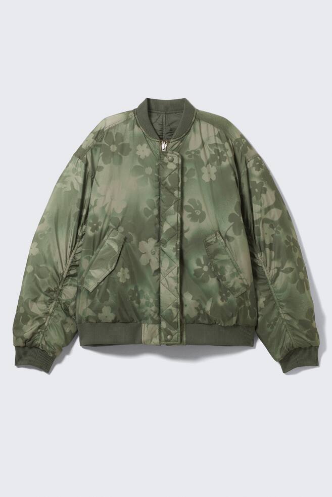 Loose Reversible Bomber Jacket - Dark Khaki - Floral - 1