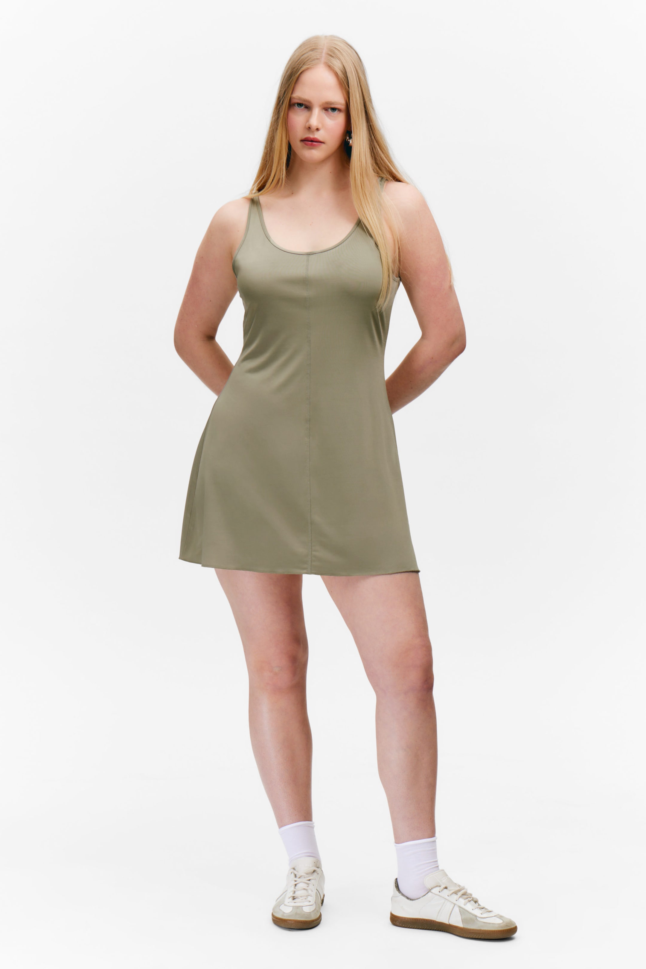 Khaki Green - Mini Jersey Tank Dress - 1