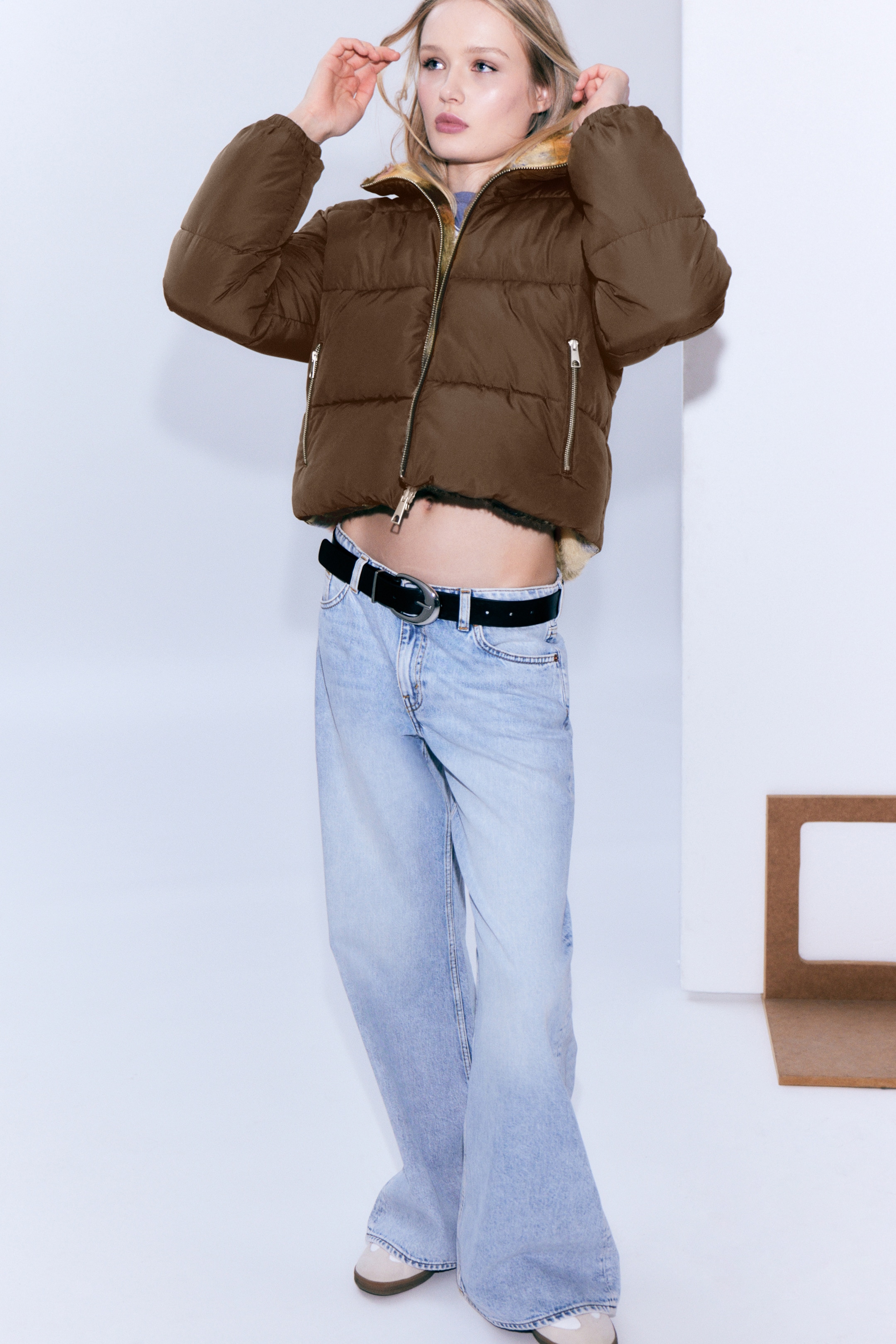 View larger image: Reversible Padded Puffer Jacket - Dark Brown/Checked - Ladies | H&M GB 4
