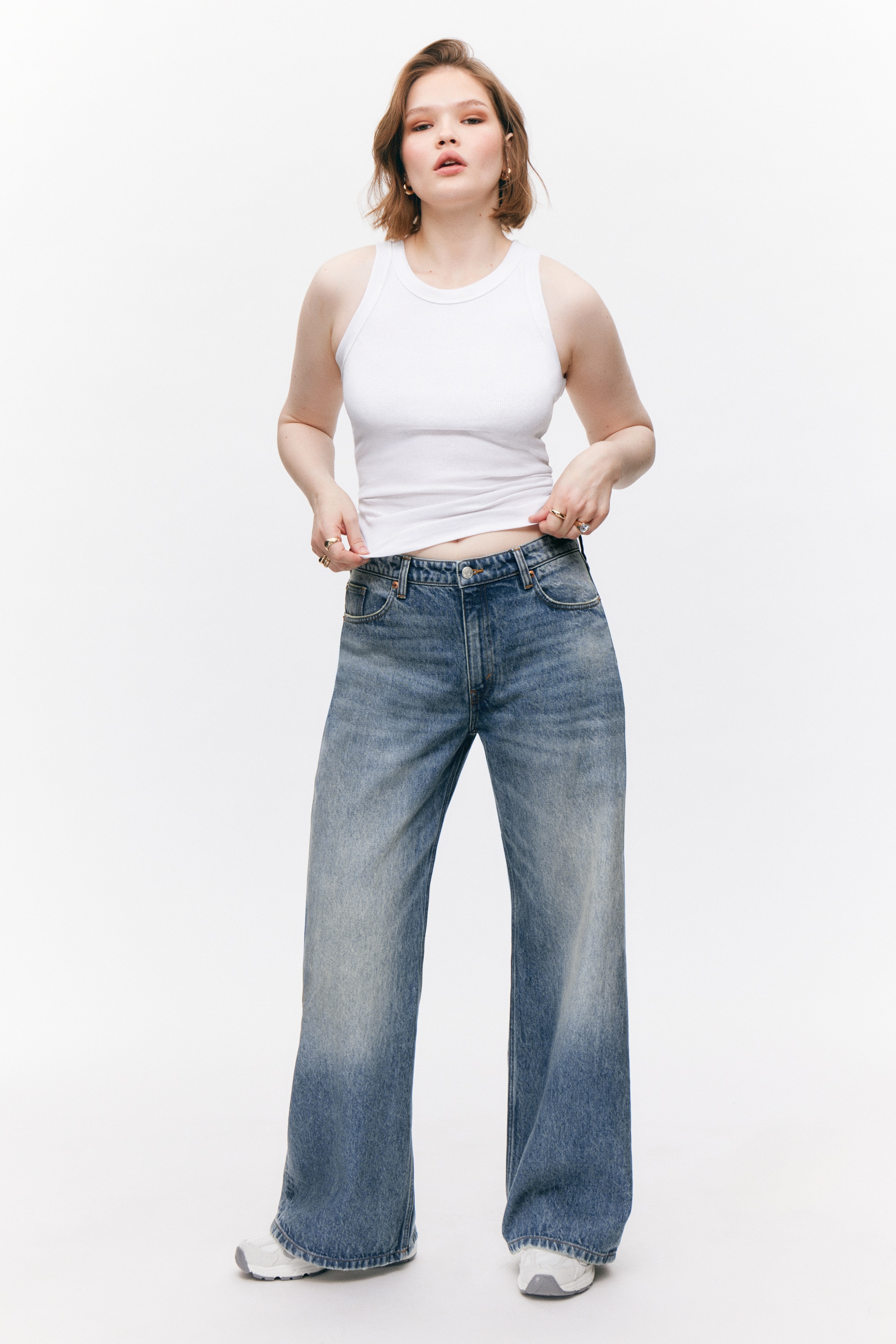 Jeans Paz wide leg a vita media - Mountain Blue/Nero lavato