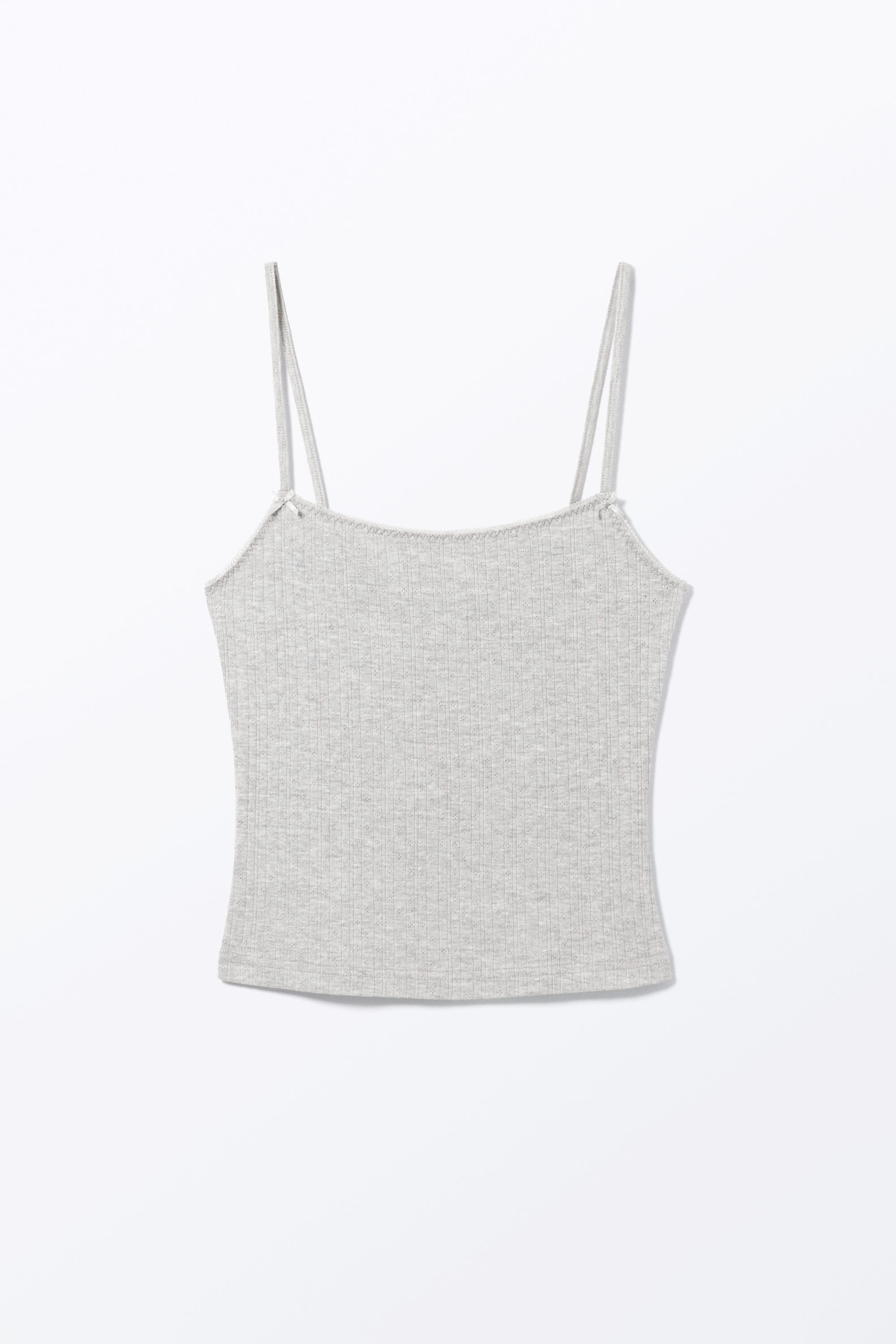 Grey Melange - Pointelle Strap Top - 0