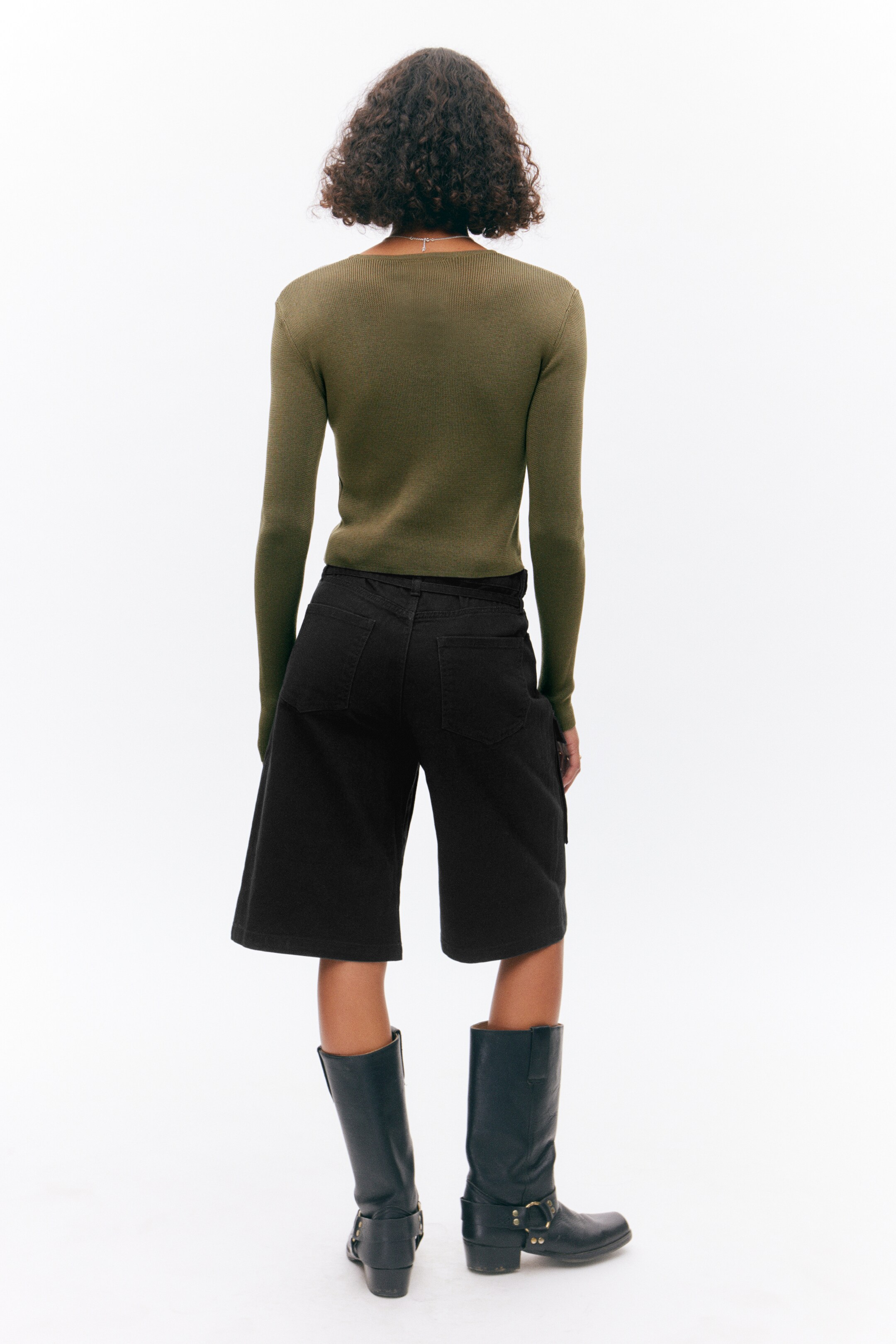 Προβολή μεγαλύτερης εικόνας: Long-Sleeved Knitted Cut-Out Detailed Top - Khaki Green - Ladies | H&M GR 3