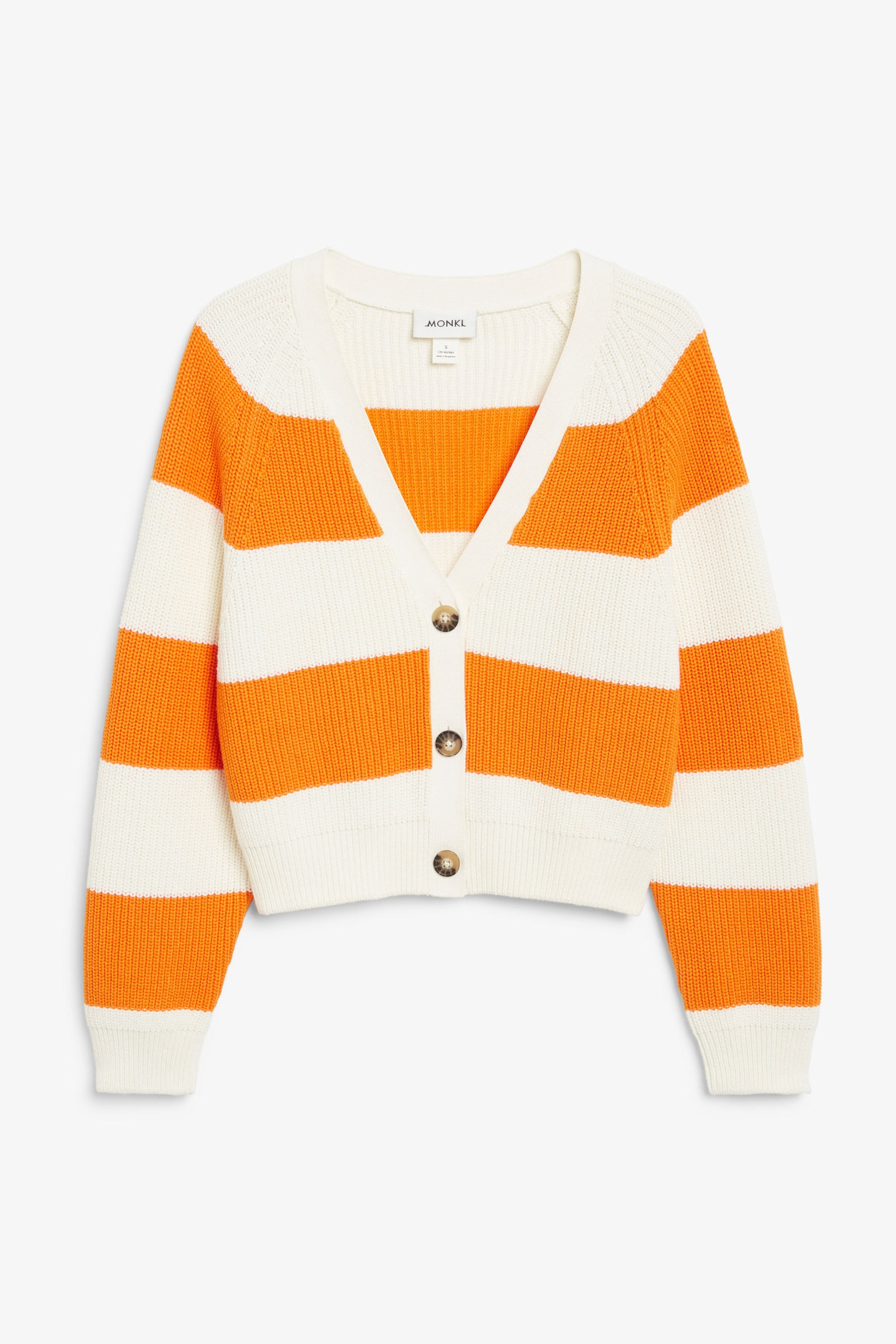 Orange und weiß - Kurze Strickjacke aus Grobstrick - 0