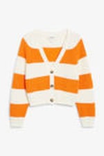 Orange und weiß - Kurze Strickjacke aus Grobstrick - 0