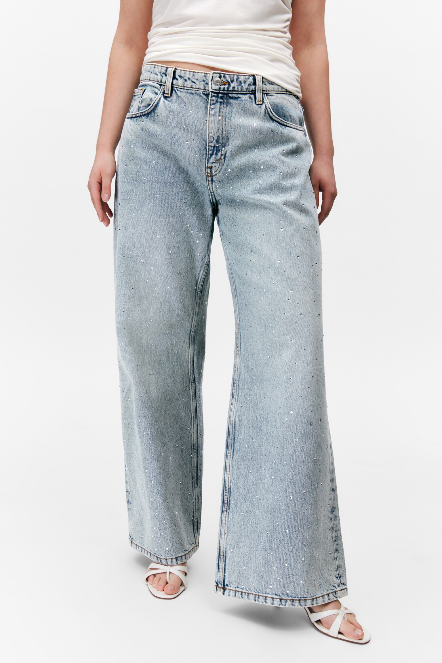 Paz mid-waist raka jeans med strass - Venice Blue - Ljusblå - 4