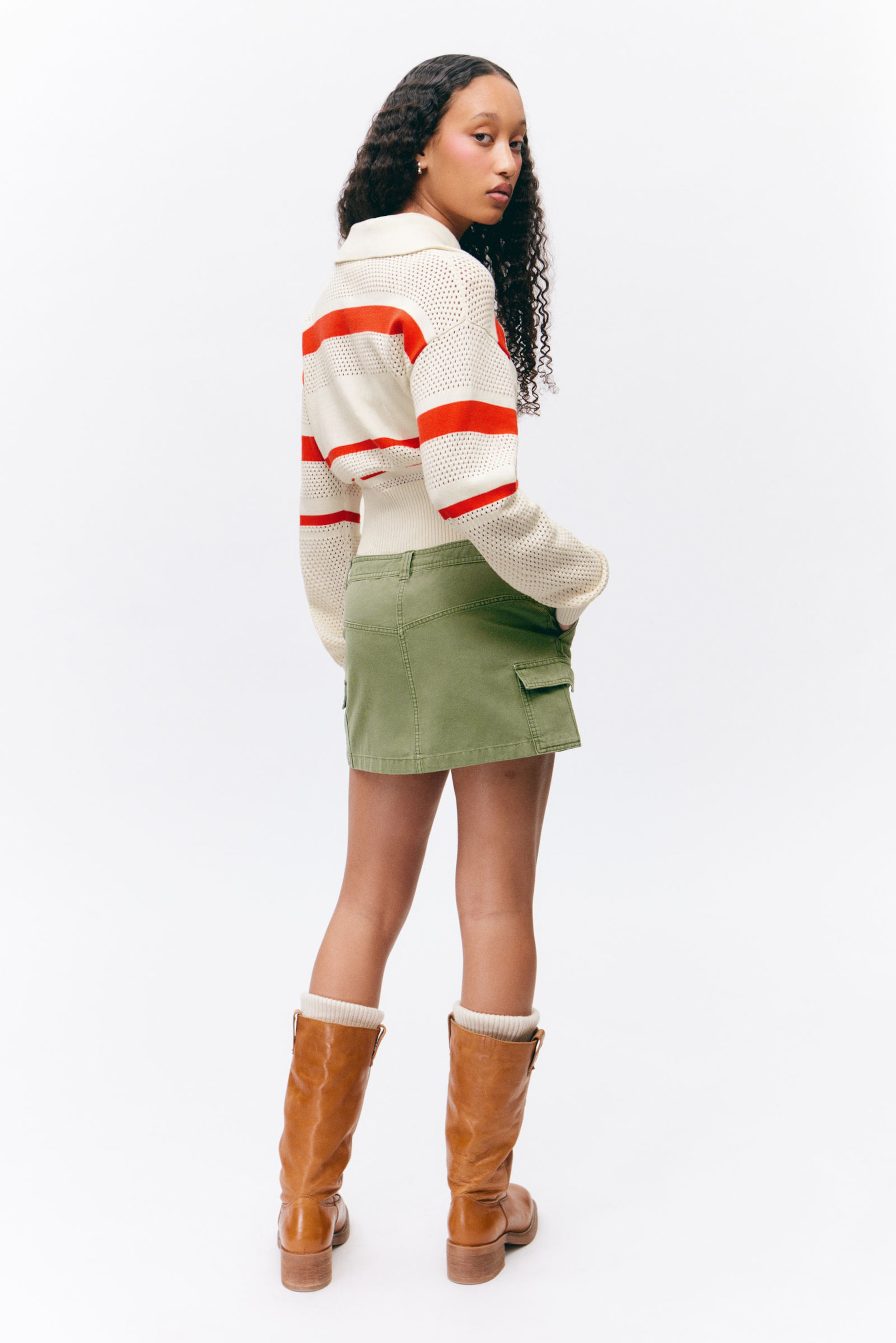 Khaki Green - Mini Cotton Cargo Skirt - 2