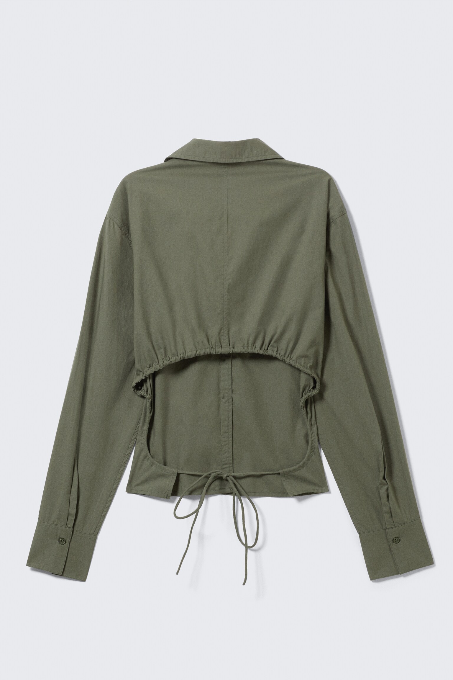 Cropped Open Back Shirt - Dark Khaki Green - 7