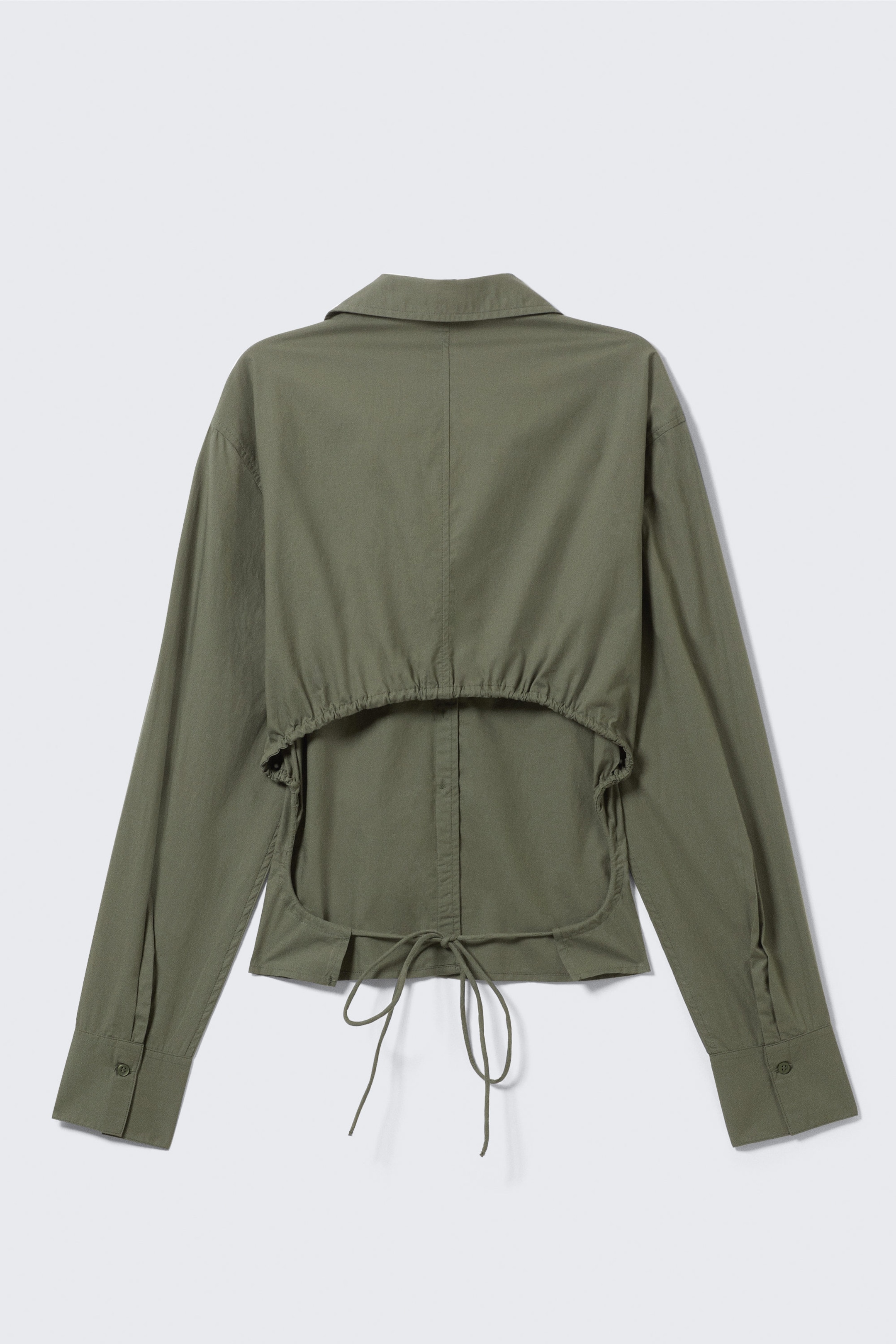 Dark Khaki Green - Cropped Open Back Shirt - 5
