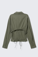 Dark Khaki Green - Cropped Open Back Shirt - 5