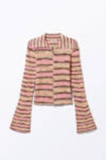 Pink Multi Stripe - Flare-Sleeved Rib-Knitted Cardigan - 3
