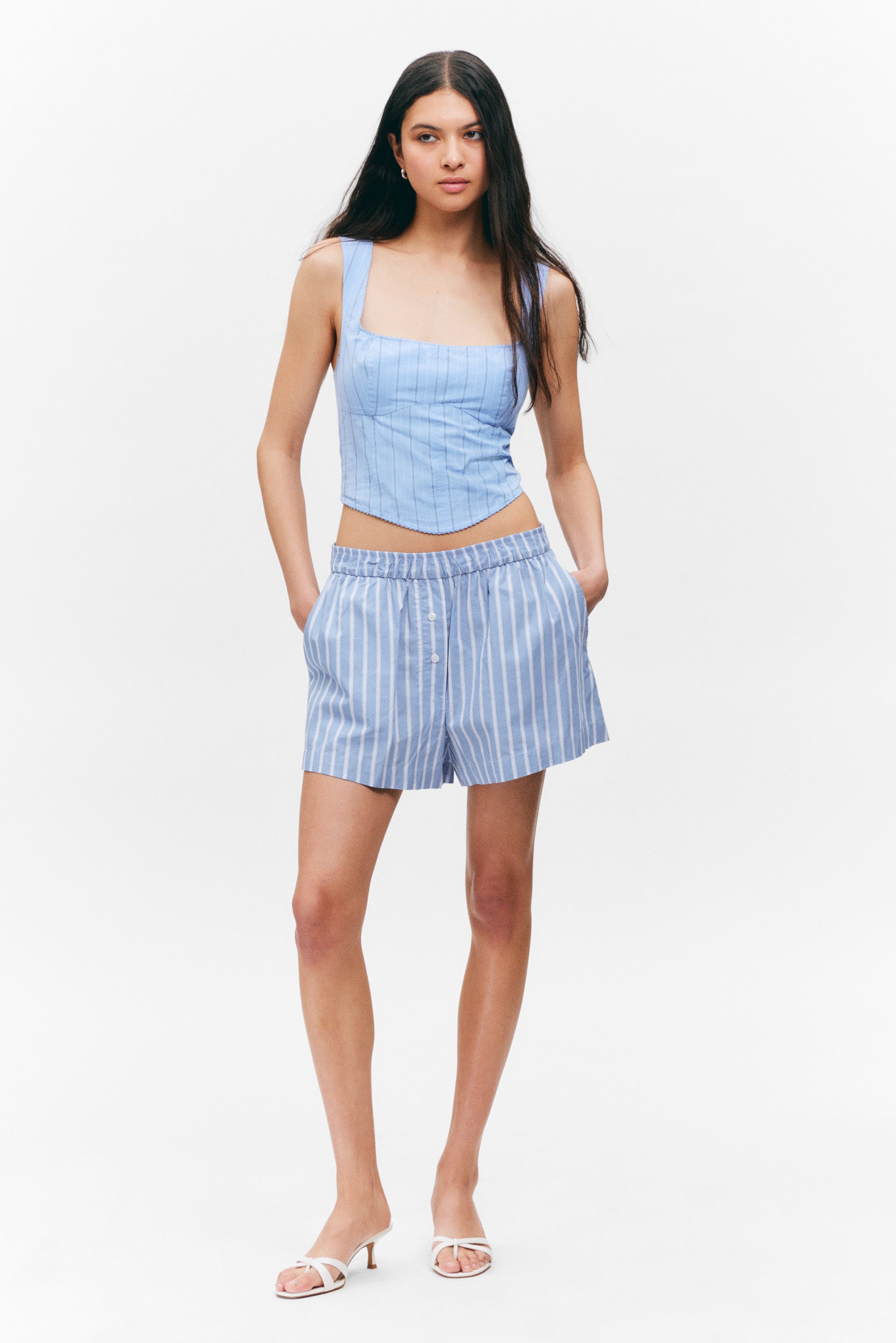 Hellblau gestreift - Cropped Korsett-Top aus Baumwollpopeline - 2