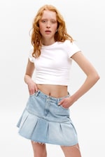 Fresh Blue - Light Blue - Pleated Mini Denim Skirt - 1