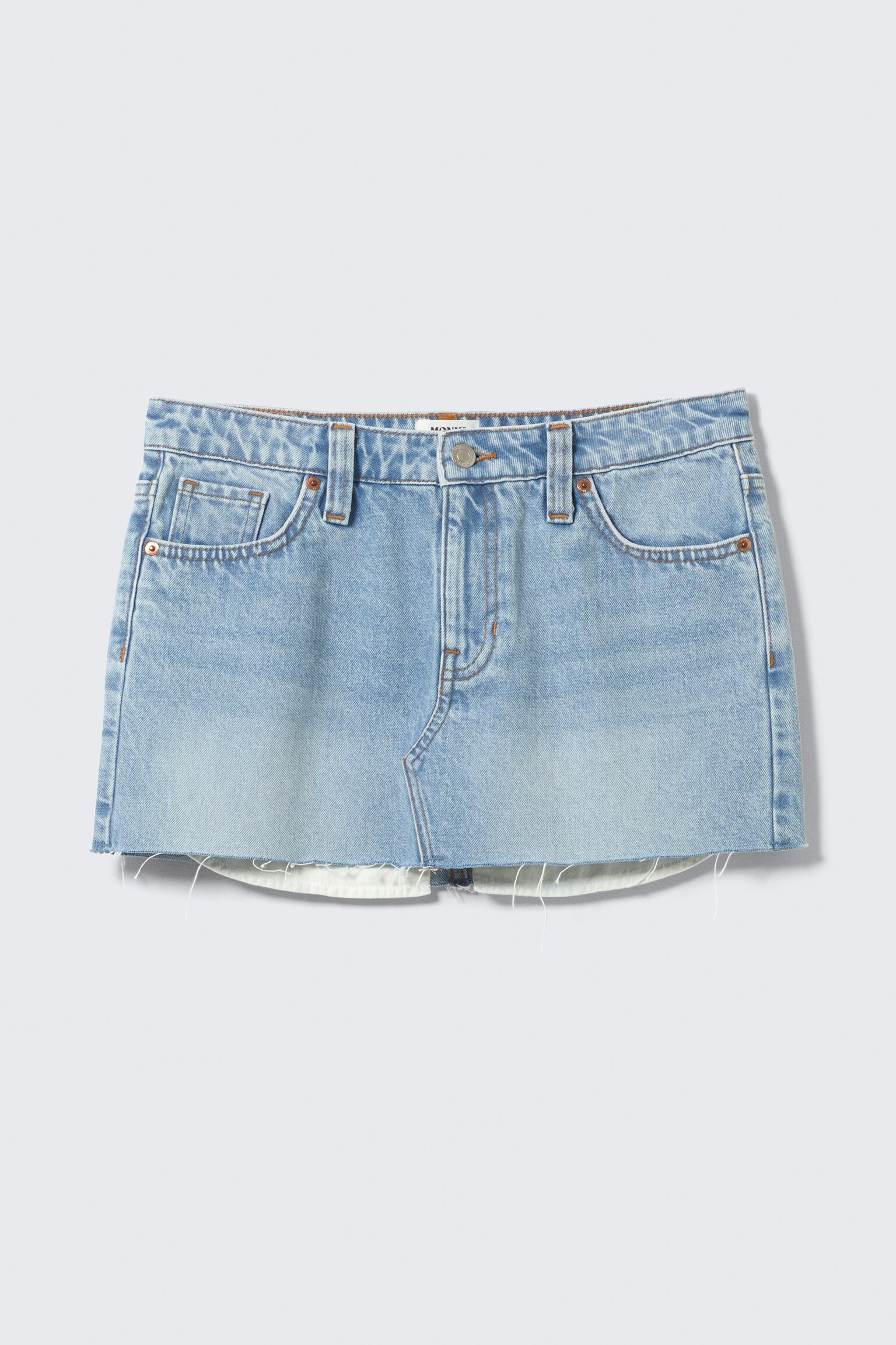 Low Rise Raw Hem Mini Denim Skirt - Fresh Blue - Light Blue/Mountain Blue - Medium Blue - 2