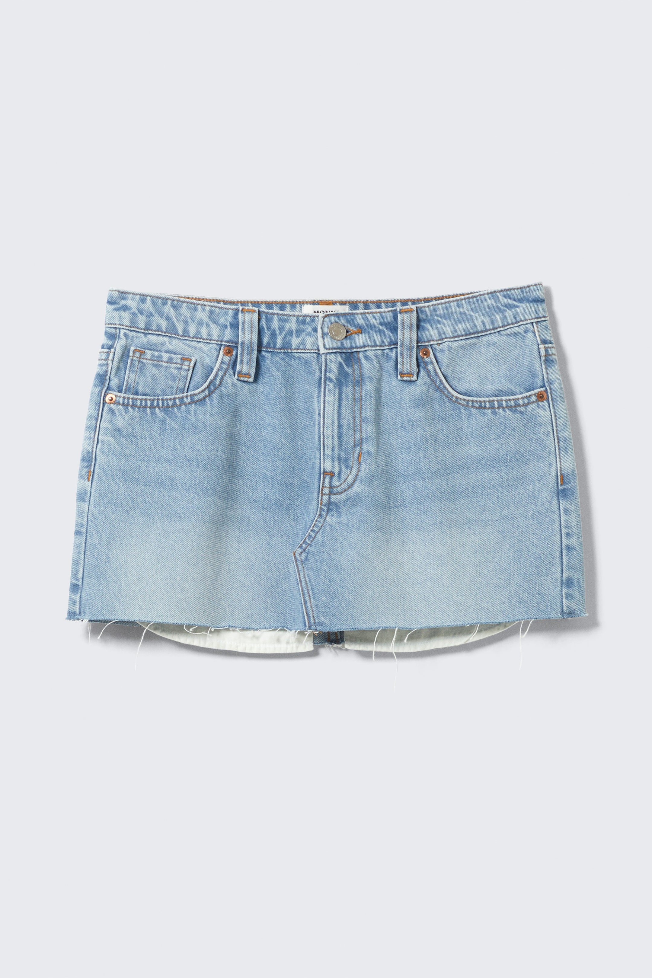 Fresh Blue - Light Blue - Low Rise Raw Hem Mini Denim Skirt - 4