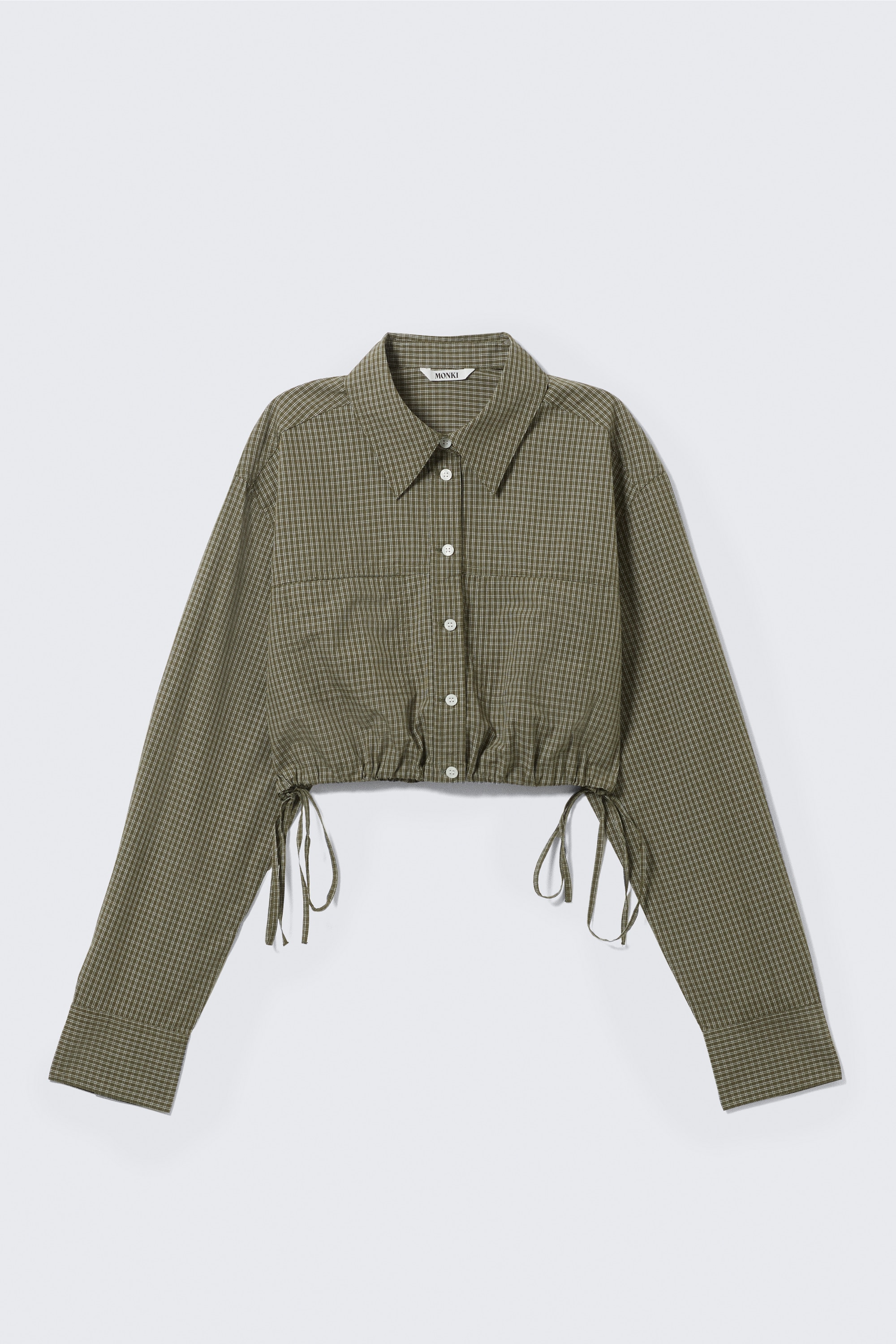 Camicia cargo loose con taglio cropped - Verde kaki scuro a quadri/Azzurro
