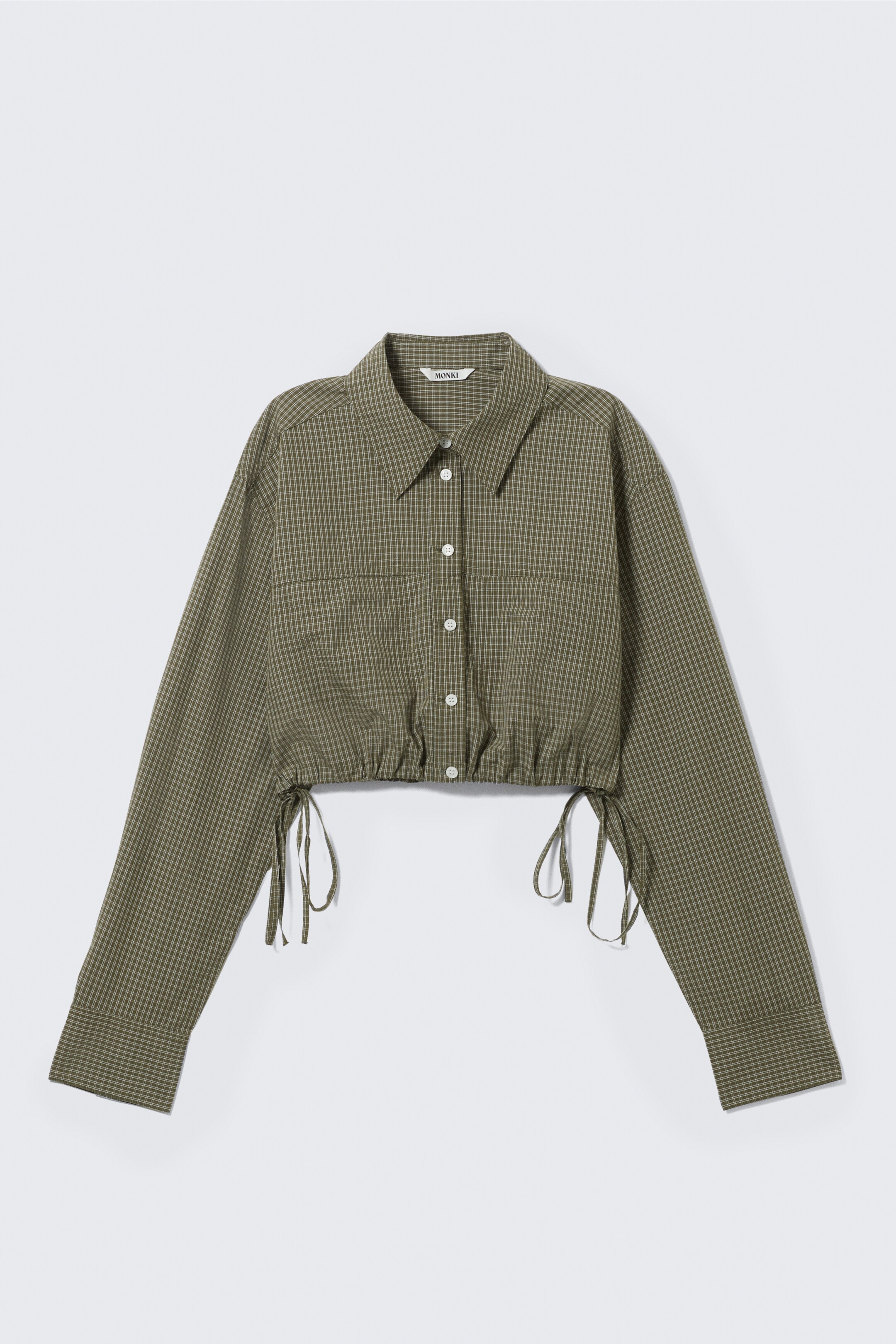 View larger image: Cropped Loose Cargo Shirt - Checked Dark Khaki Green - Ladies | H&M GB 5
