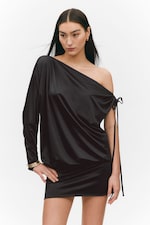 Noir - Robe drapée en jersey - 1