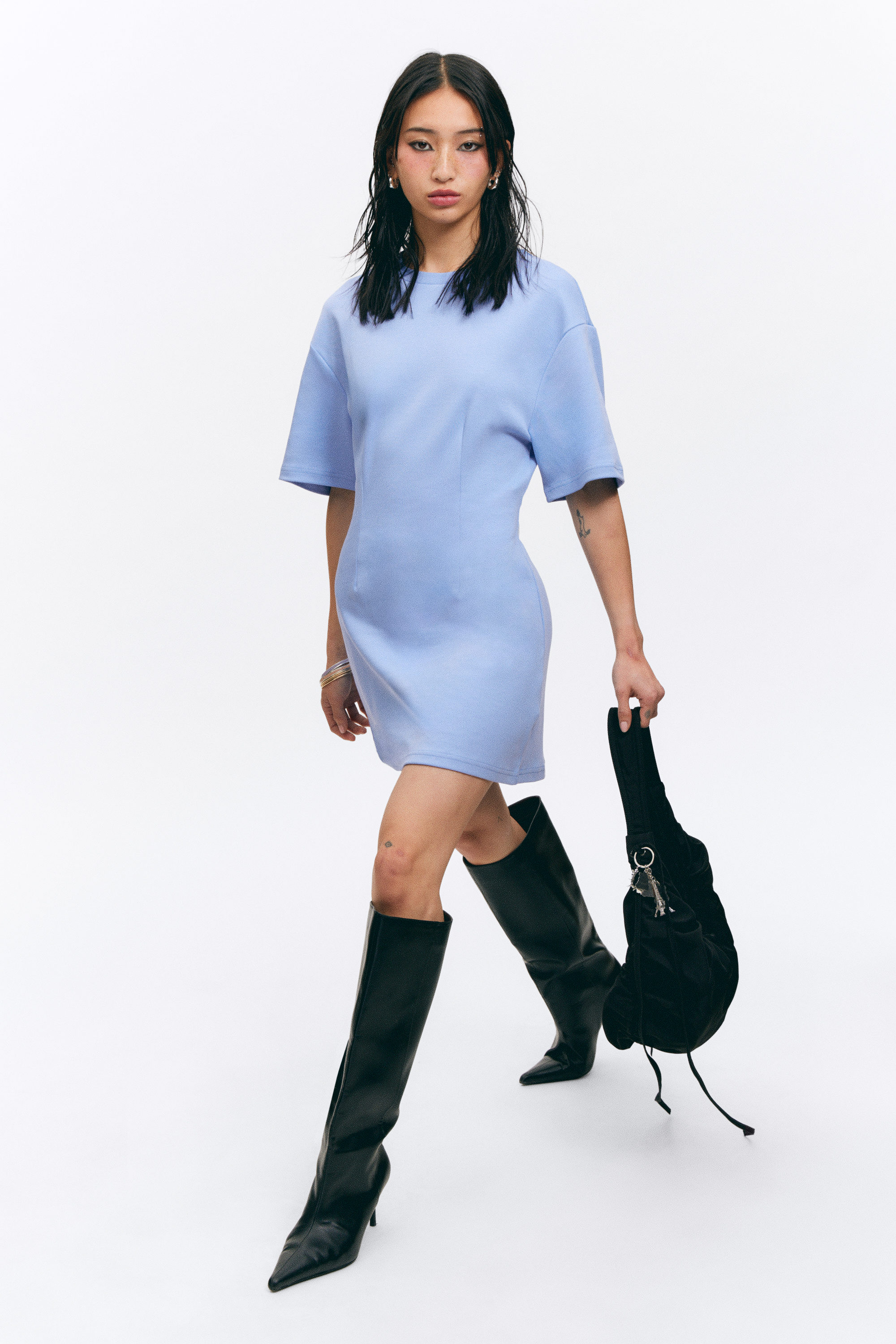 Blue - Structured Mini T-shirt Dress - 2