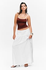 White - Gathered Cotton Poplin Maxi Skirt - 0