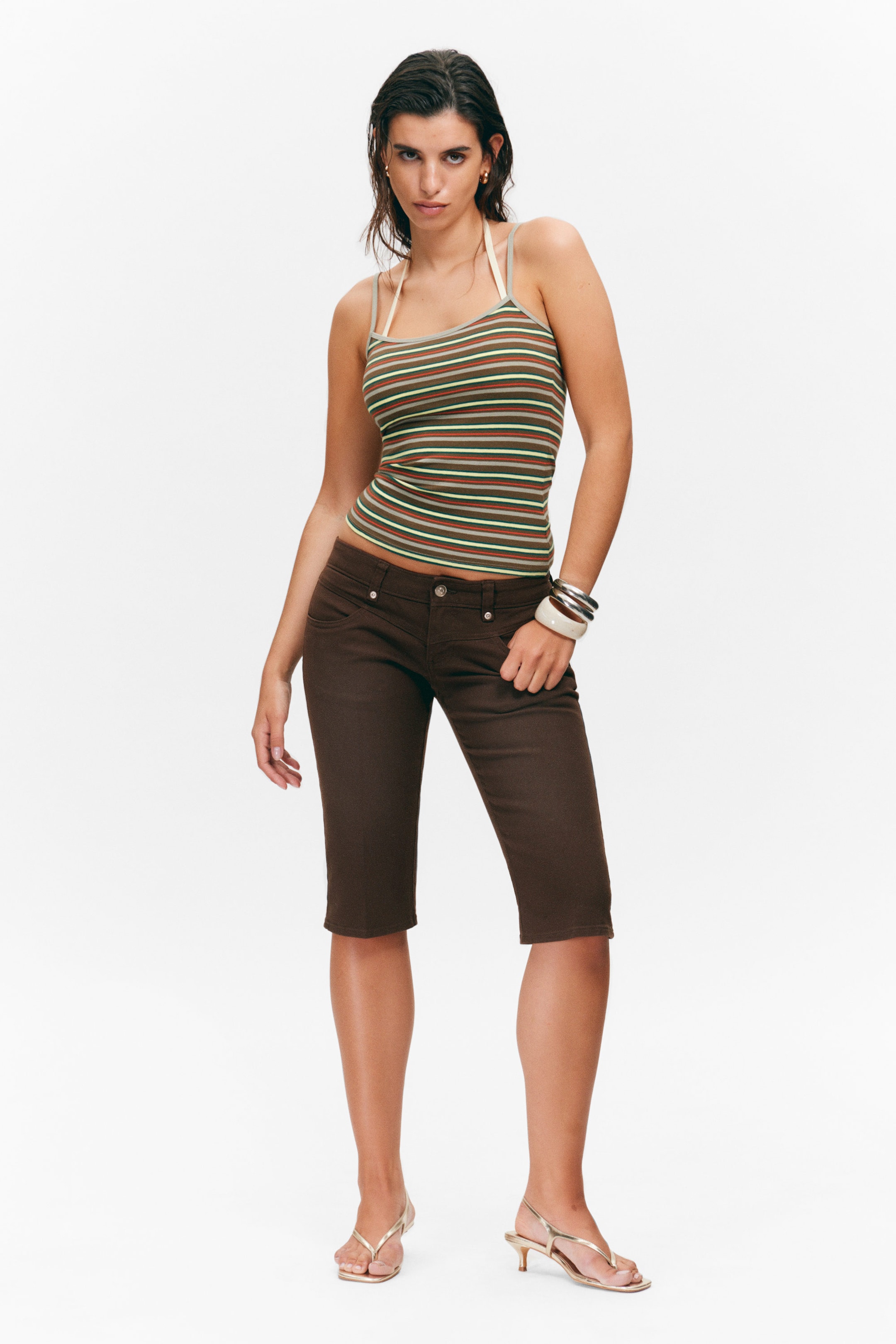 Dark Brown - Ultra Low Rise Capri Trousers - 1