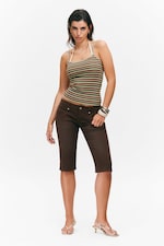 Dunkelbraun - Capri-Hose mit ultraniedrigem Bund - 0