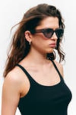 Transparent Grey - Angular Cat-Eye Sunglasses - 1