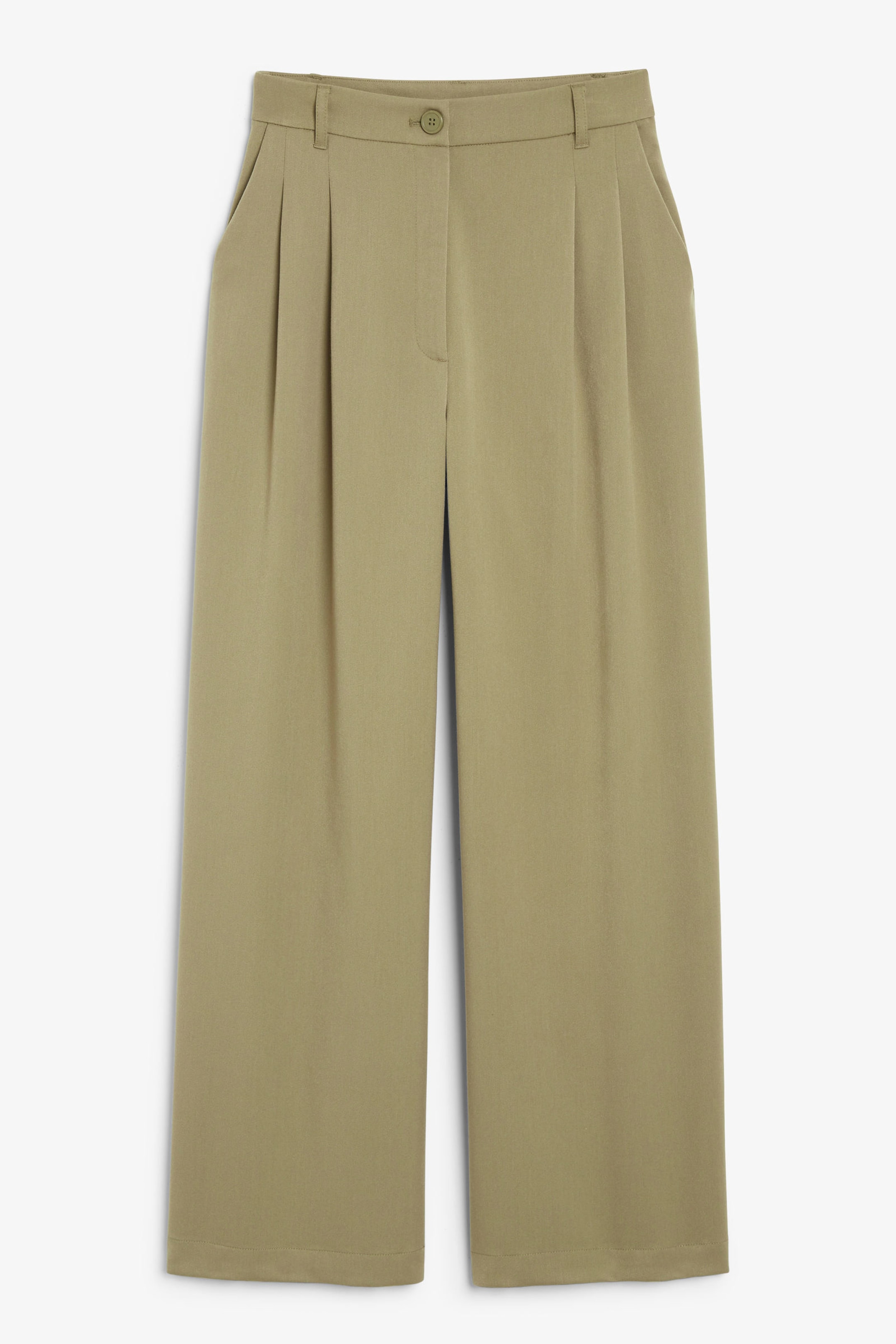 Kaki - Broek met wijde pijpen - 0