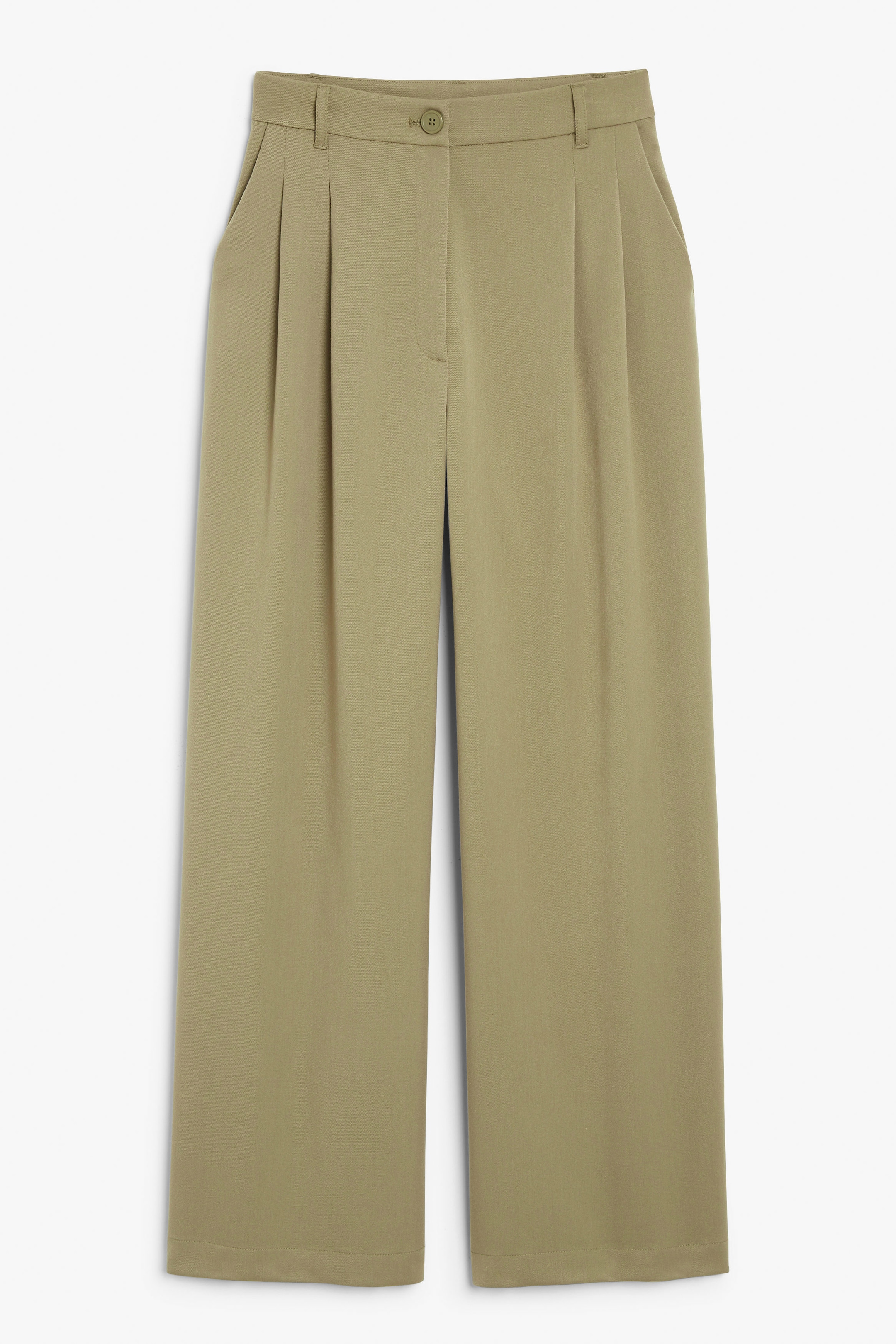Kaki - Khaki byxor med hög midja och vida ben - 0