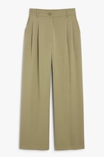 Kaki - Khaki byxor med hög midja och vida ben - 0