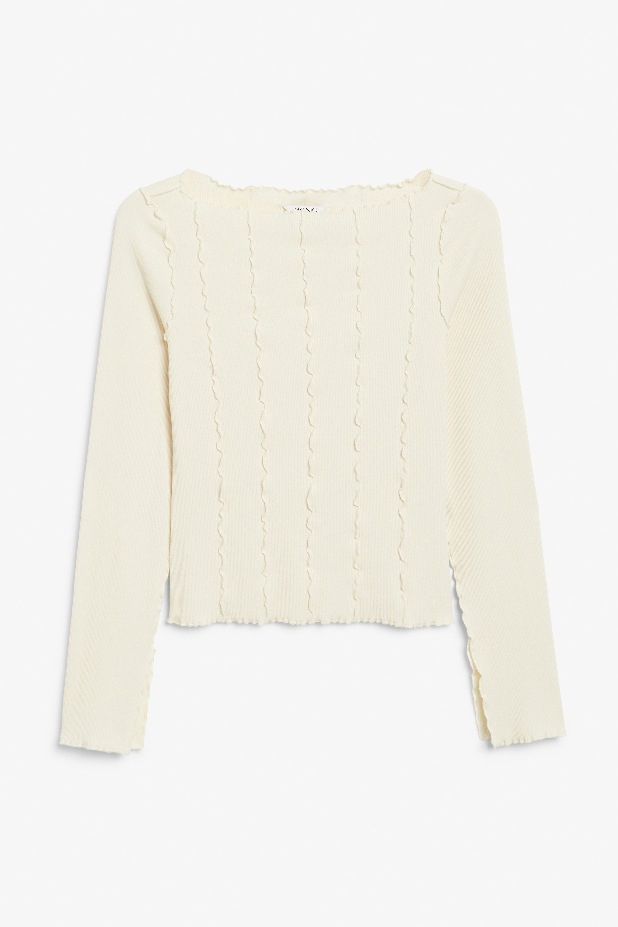 View larger image: Ribbed lettuce hem long sleeve top - White - Ladies | H&M GB 1