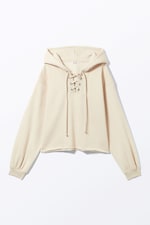 Light Beige - Cropped Lace-up Hoodie - 0