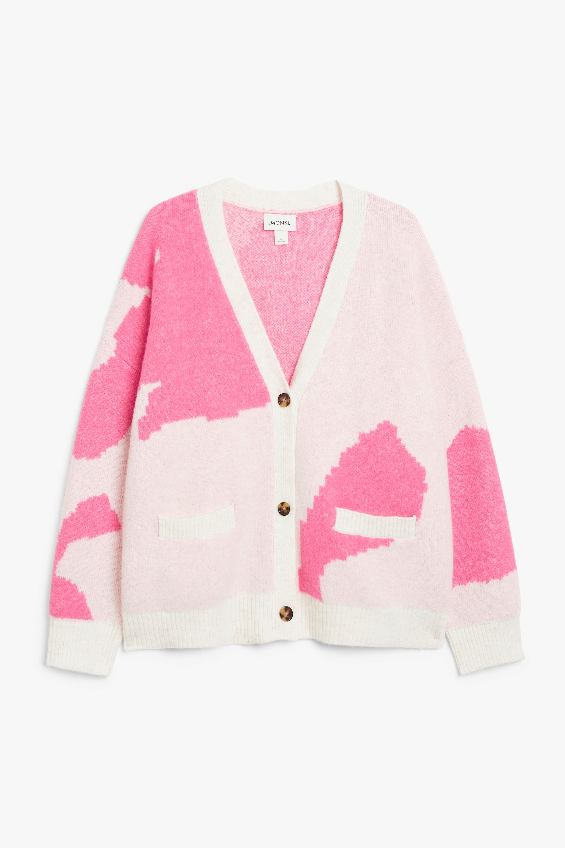 White and pink shapes - Relaxed knitted cardigan - 0