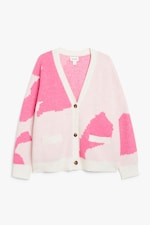 White and pink shapes - Relaxed knitted cardigan - 0