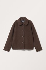Dark Brown - Single-breasted Wool Blend Jacket - 0