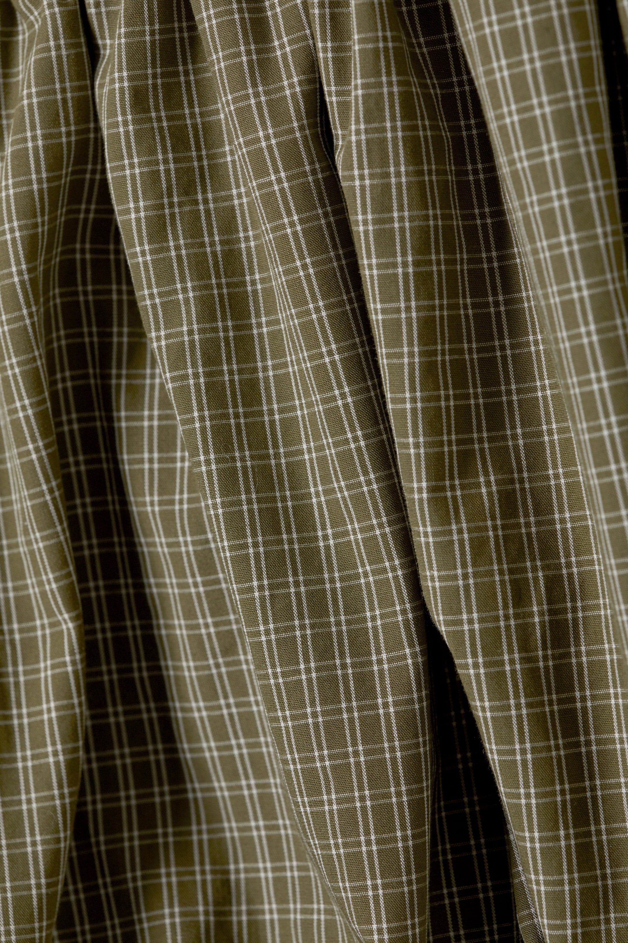 Checked Khaki Green - Balloon Mini Cotton Skirt - 2