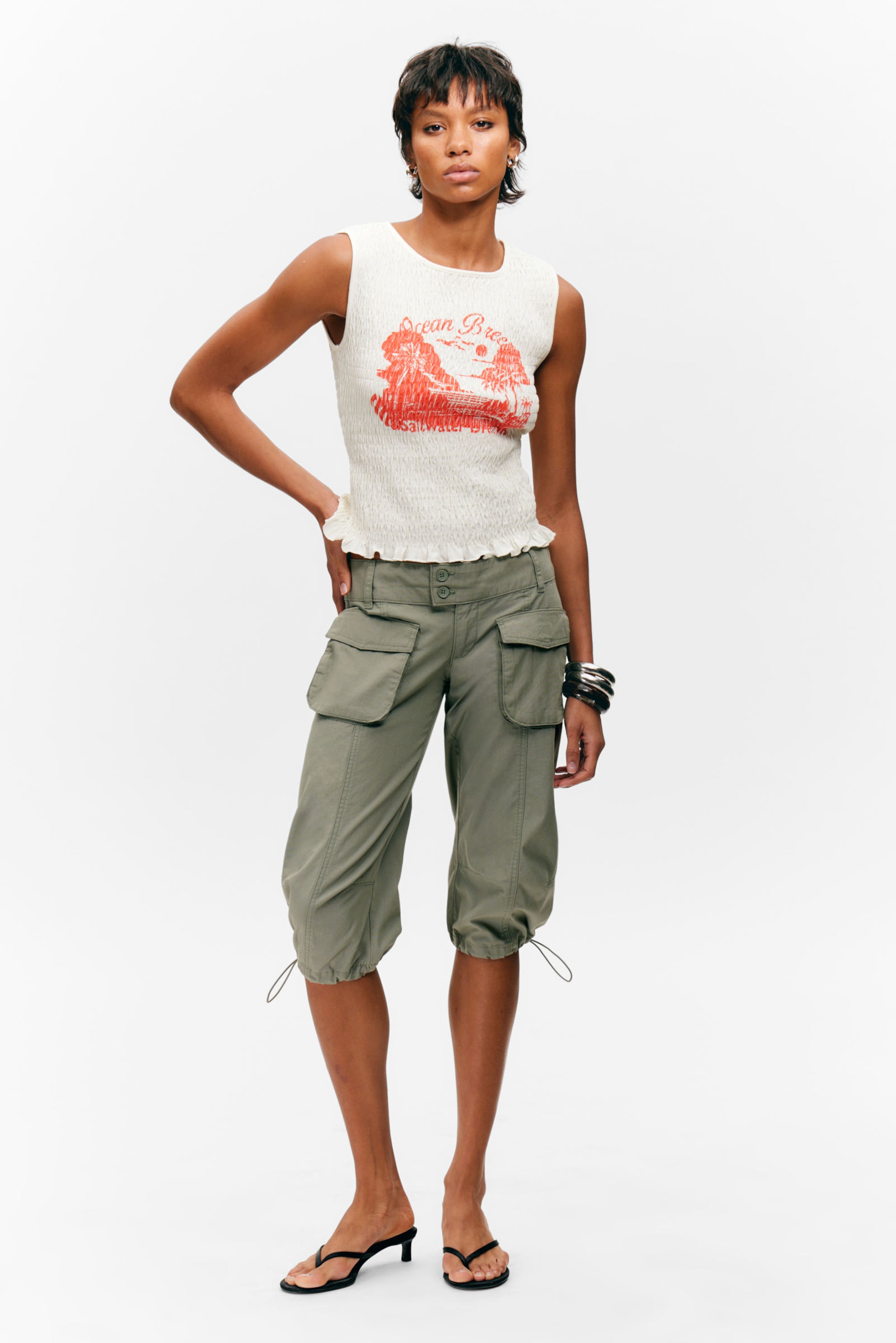 #ECE9E2 - Smocked Slim-Fit Tank Top - 2