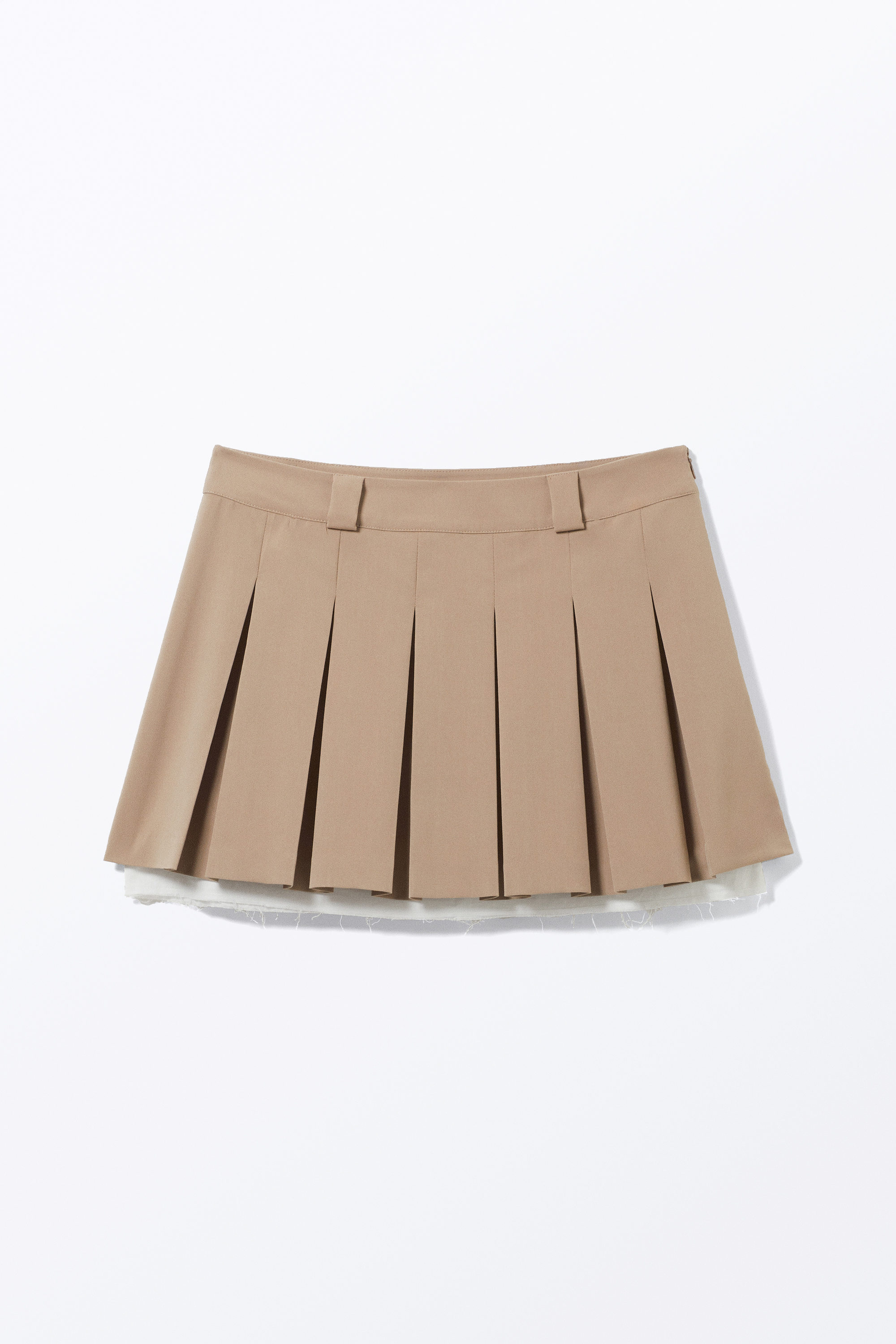 Dusty Beige - Low Pleated Mini Skirt - 1