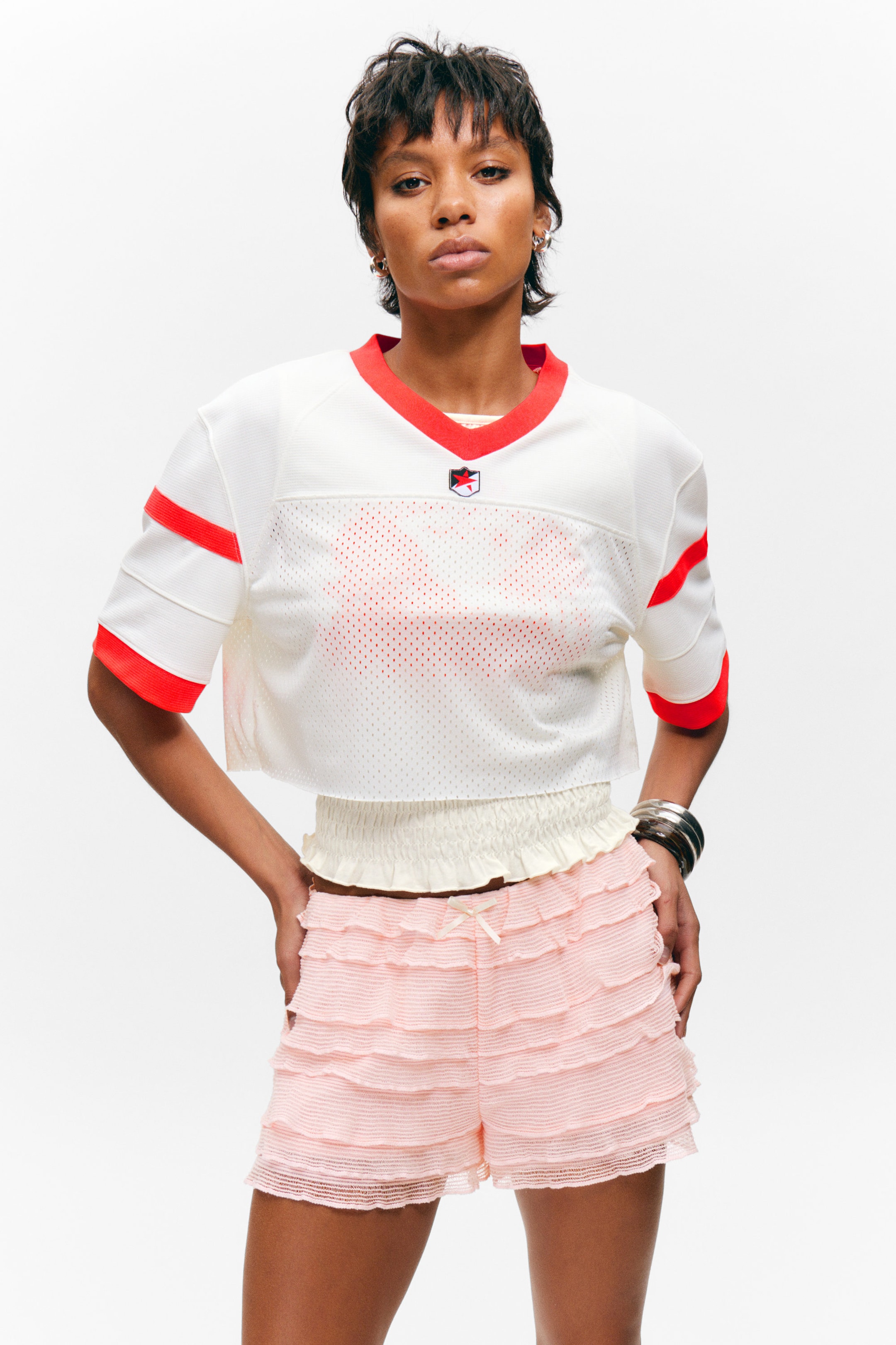 Light Pink - Frilled Lace Mini Shorts - 2