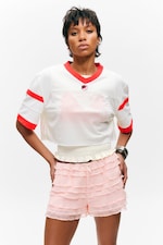 Light Pink - Frilled Lace Mini Shorts - 2